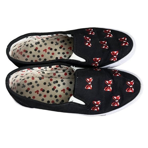 Women's Disney Minnie Mouse Slip On Sneaker Black with Bows Size 6 - Picture 6 of 7